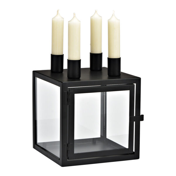 Corona de Adviento, portavelas en caja de metal/cristal negro (An./Al./Pr.) 15x19x15cm