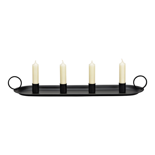 Arreglo de Adviento, portavelas de metal negro (An./Al./Pr.) 49x6x14cm