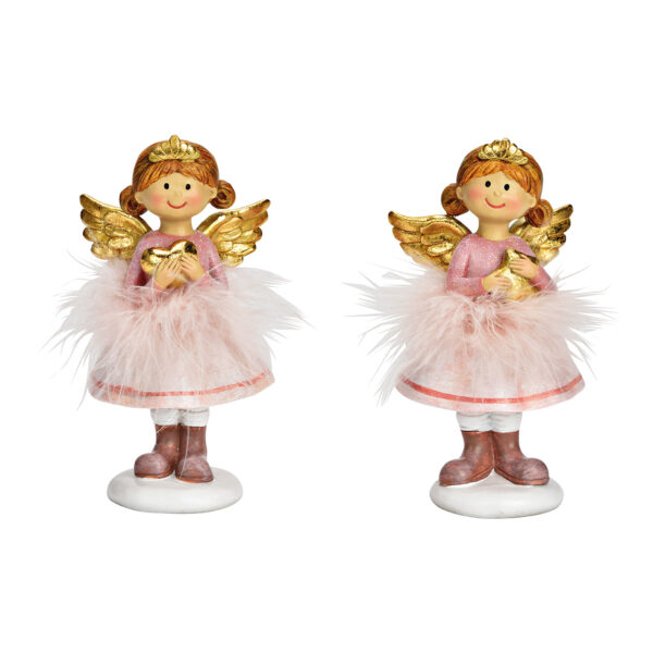Ángel de poli rosa de 2 surtido, (An./Al./Pr.) 6x13x5cm