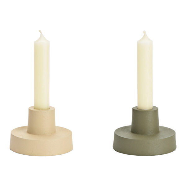 Candelabro de metal beige, verde, 2 compartimentos, (ancho/alto/profundidad) 9 x 6 x 9 cm