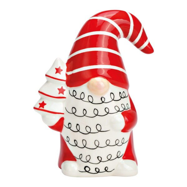 Gnomo con árbol de Navidad de cerámica rojo, blanco (ancho/alto/profundidad) 10x16x7cm