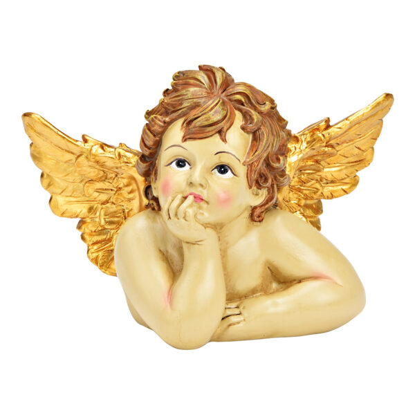 Cabeza de ángel de poli oro (An./Al./Pr.) 17x12x10cm