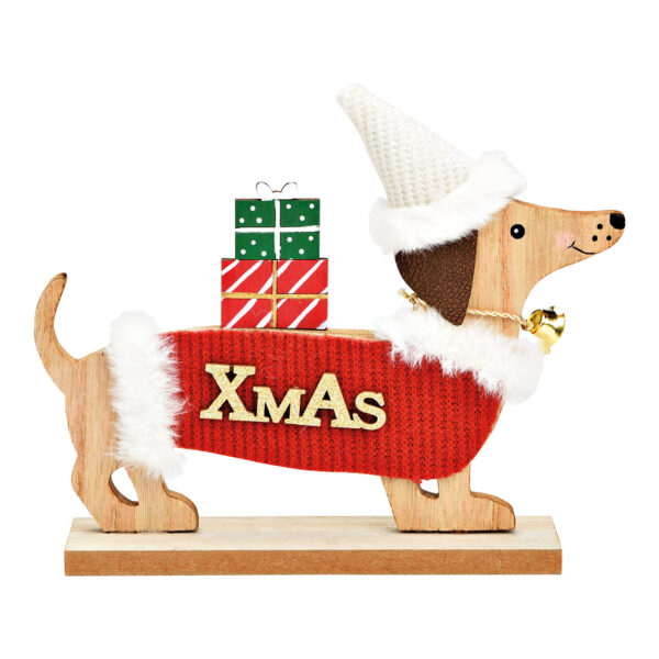 Soporte para perro salchicha, Navidad, de madera de álamo, color rojo (ancho/alto/profundidad) 17 x 16 x 5 cm
