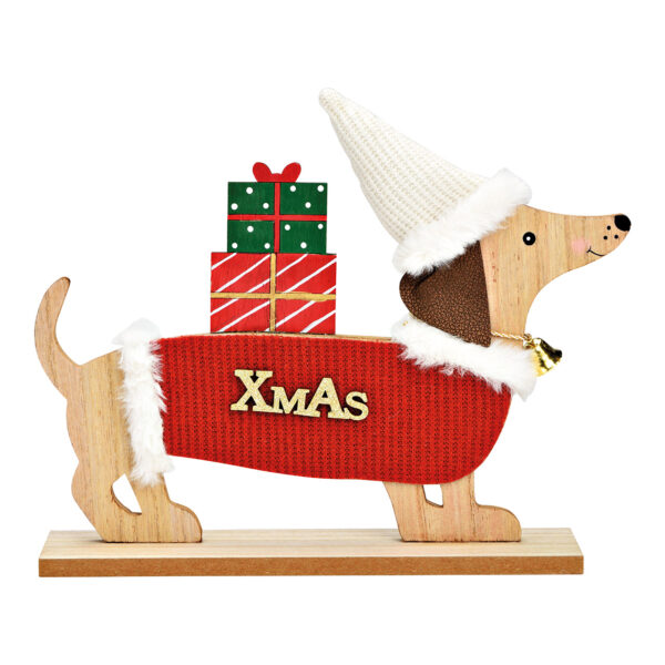 Soporte para perro salchicha, Navidad, de madera de álamo, color rojo (ancho/alto/profundidad) 25 x 23 x 6 cm