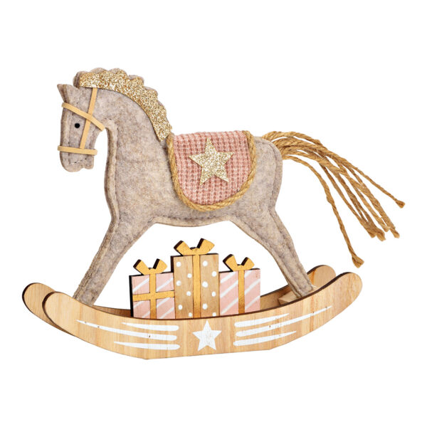 Caballo balancín de madera de álamo/textil natural, rosa (ancho/alto/profundidad) 20x17x4cm