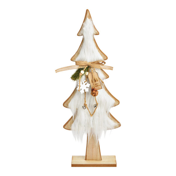 Soporte para árbol de Navidad con pelo blanco de madera de álamo natural (An./Al./Pr.) 17 x 44 x 6 cm