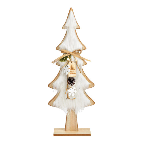 Soporte para árbol de Navidad con pelo blanco de madera de álamo natural (An./Al./Pr.) 21 x 57 x 7 cm