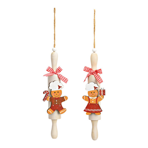 Figura de pan de jengibre para colgar con rodillo de madera de paulownia natural, 2 surtido, (ancho/alto/profundidad) 6 x 20 x 4 cm