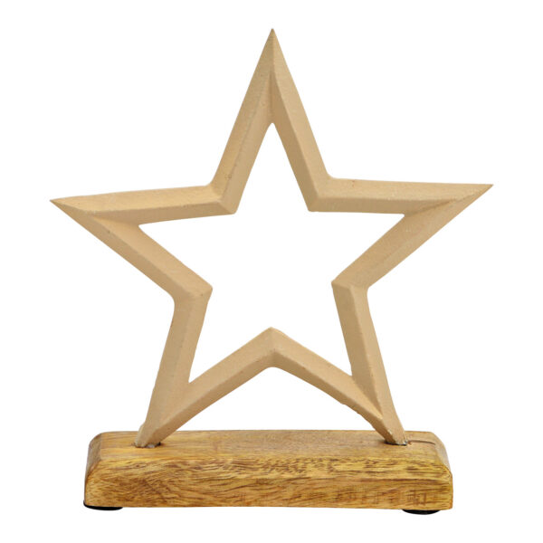 Soporte de estrella sobre base de madera de mango fabricado en metal beige (An./Al./Pr.) 15x17x5cm