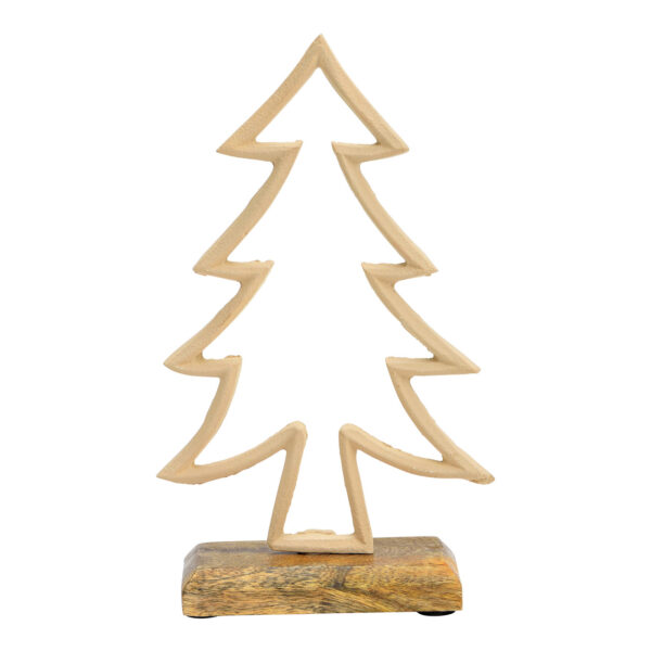 Soporte para árbol de Navidad sobre base de madera de mango fabricado en metal beige (An./Al./Pr.) 12x21x5cm