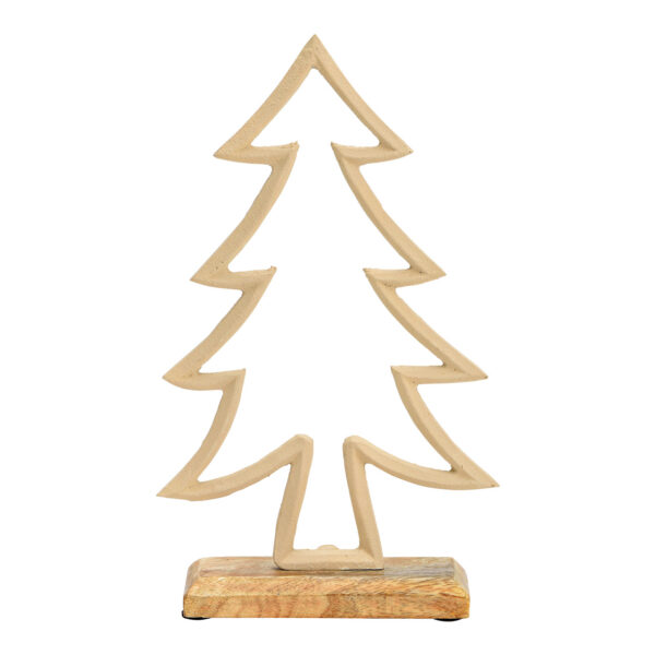 Soporte para árbol de Navidad sobre base de madera de mango fabricado en metal beige (An./Al./Pr.) 16x26x5cm