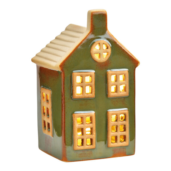 Casa con LED de cerámica verde (An./Al./Pr.) 6x11x6cm Funcionamiento con pilas 2XAG13 no incluidas