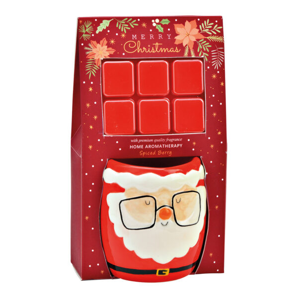 Lámpara perfumada Papá Noel con cera perfumada, set de 2, de cerámica roja (An./Al./Pr.) 11x20x8cm