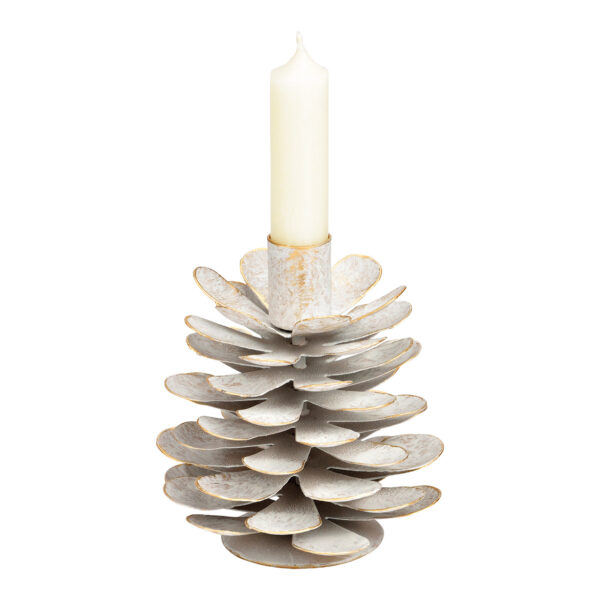 Candelabro navideño de metal blanco con forma de maíz (ancho/alto/profundidad) 12 x 13 x 12 cm