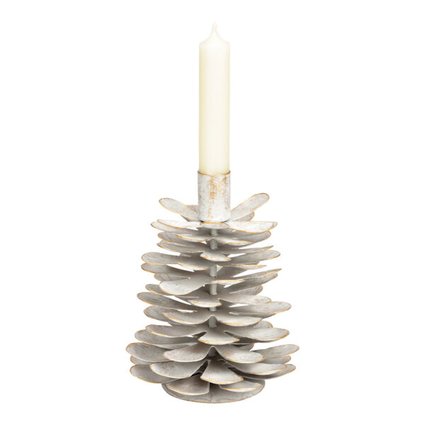 Portavelas árbol de Navidad de metal blanco (An./Al./Pr.) 13x16x13cm