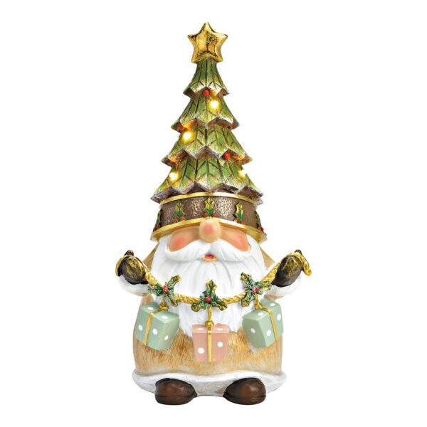 Gnomo, gorro de árbol de Navidad con LED y guirnalda de policolor (An./Al./Pr.) 11x23x10cm, sin 2 pilas AAA