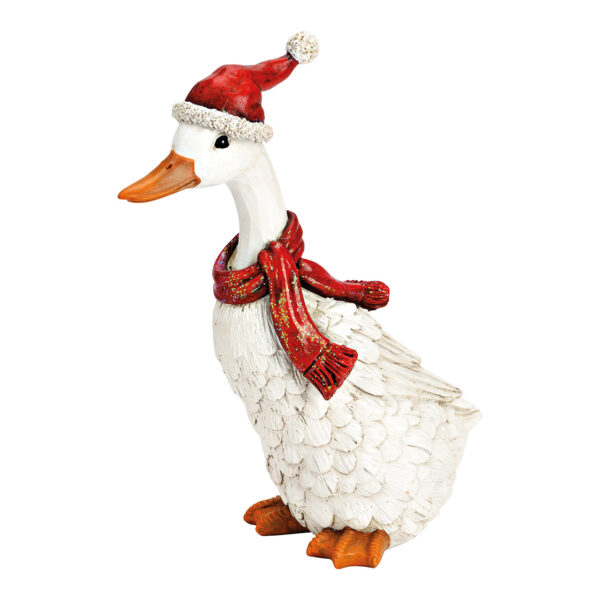 Ganso navideño con gorro y bufanda de poliéster blanco (An./Al./Pr.) 10 x 26 x 13 cm