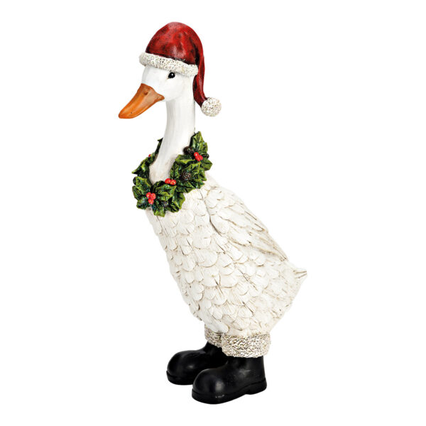Ganso navideño con gorro y corona de poli blanco (An./Al./Pr.) 17x35x9cm