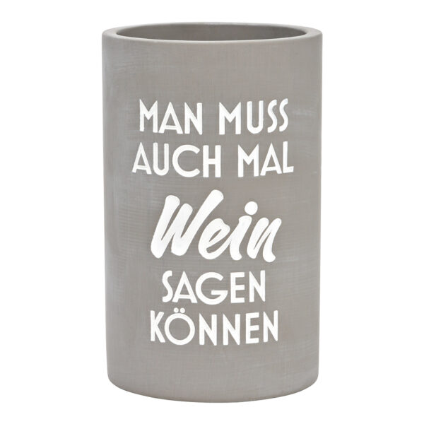Vinoteca, MAN MUSS AUCH MAL Wein SAGEN KÖNNEN, de color gris cemento (an/al/pr) 13x21x13cm