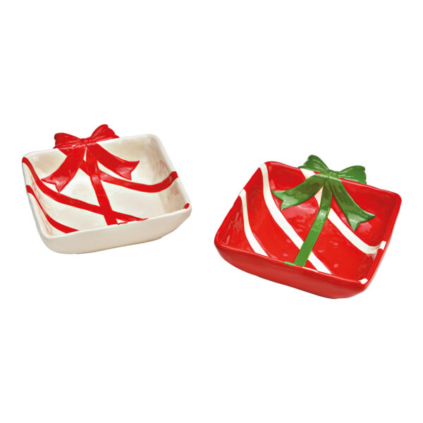 Caja de regalo con cuenco decorativo de cerámica roja y blanca, 2 compartimentos (ancho x alto x profundidad) 21 x 6 x 25 cm