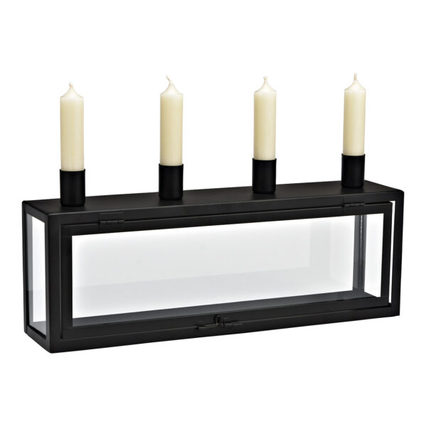 Corona de Adviento, portavelas en caja de metal/cristal negro (An./Al./Pr.) 38x17x8cm