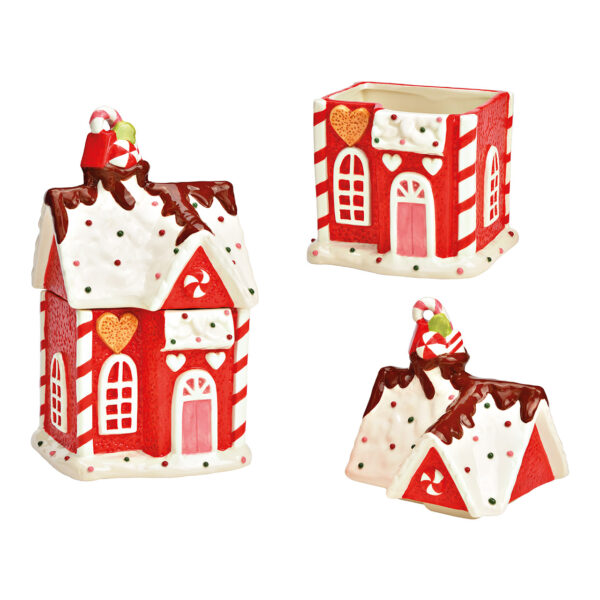 Casita de jengibre de cerámica en tarro rojo (ancho/alto/profundidad) 14 x 27 x 13 cm
