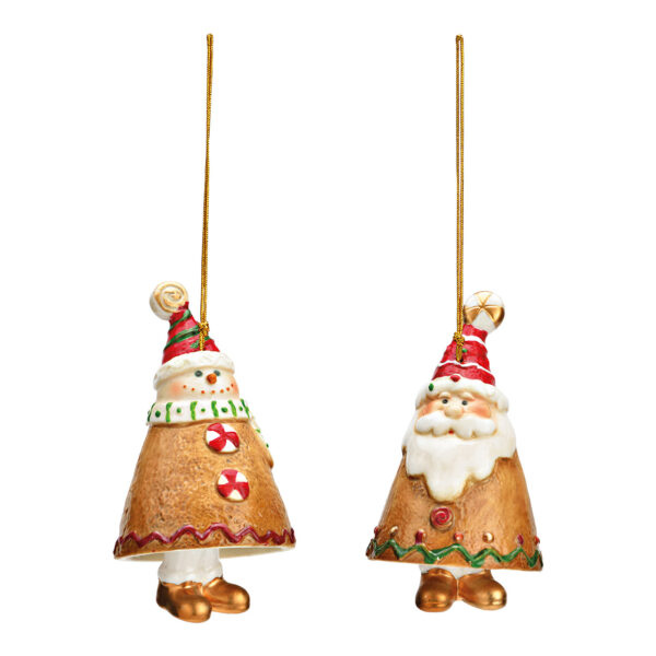 Campana colgante Papá Noel, muñeco de nieve de porcelana marrón 2 surtido, (An./Al./Pr.) 6x10x6cm