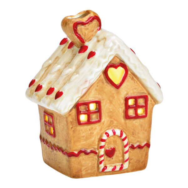 Casita de jengibre con forma de viento para velas de té LED de porcelana marrón (ancho x alto x profundidad) 7 x 10 x 6 cm
