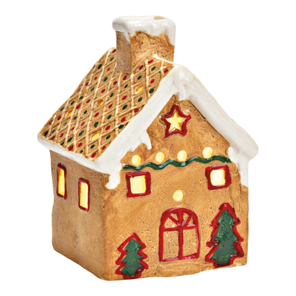 Casa de jengibre con forma de vela de porcelana marrón (ancho x alto x profundidad) 9 x 12 x 8 cm