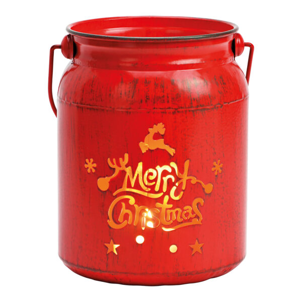 Farol, luz de viento, Feliz Navidad, fabricado en metal rojo (An./Al./Pr.) 14x19x14cm