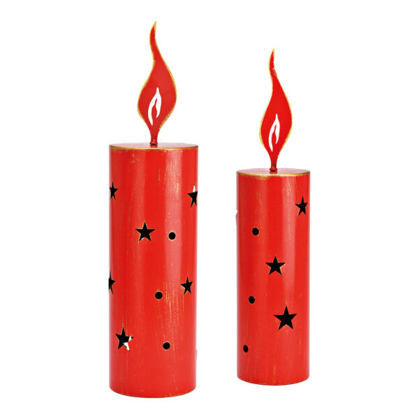Juego de 2 candelabros de metal rojo (An./Al./Pr.) 10x45x10cm, 12x50x12cm