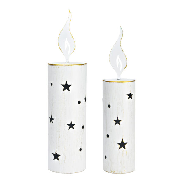 Juego de 2 candelabros de metal blanco (An./Al./Pr.) 10x45x10cm, 12x50x12cm