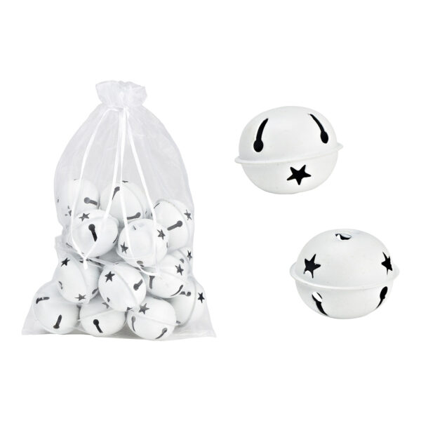 Juego de campanas, 5x4x5cm, juego de 18, fabricadas en metal blanco (An/Al/Pr) 15x9x15cm