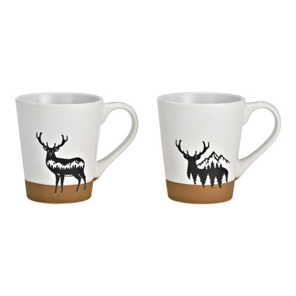 Taza de gres con decoración de ciervos, blanca, doble pared, (ancho/alto/profundidad) 12 x 10 x 9 cm, 360 ml