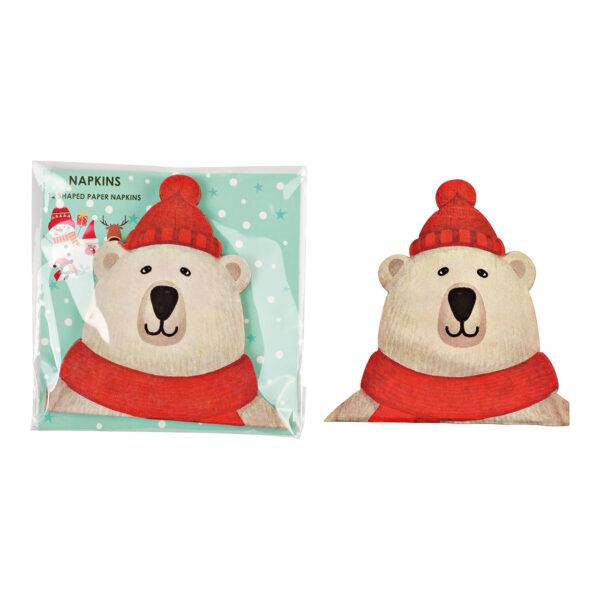 Servilleta de papel/cartón de 12 capas y 3 capas, oso polar con gorro navideño rojo (ancho/alto) 33 x 33 cm