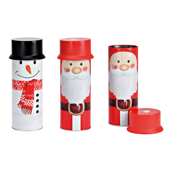 Caja Papá Noel, muñeco de nieve decorativo de metal rojo, blanco 2 compartimentos, (ancho/alto/profundidad) 10 x 25 x 10 cm