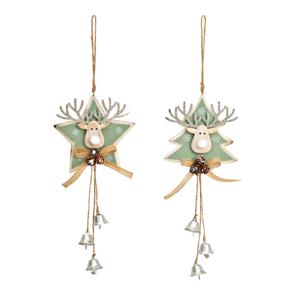 Estrella colgante, reno de árbol de Navidad de madera natural, verde, 2 surtido, (ancho/alto/profundidad) 12 x 26 x 2 cm