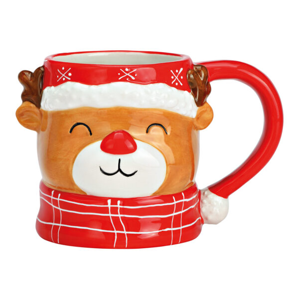 Taza reno decoración 3D cerámica roja (An./Al./Pr.) 16x10x9cm