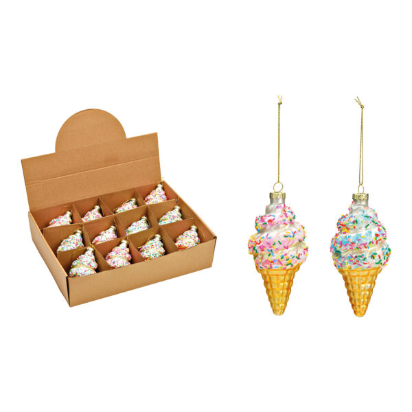 Para colgar navideña de cristal con forma de helado, de colores, doble pliegue, (An./Al./Pr.) 6 x 12 x 6 cm