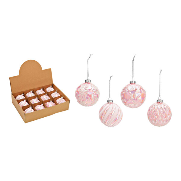 Bola navideña de cristal rosa cuádruple, Ø8cm