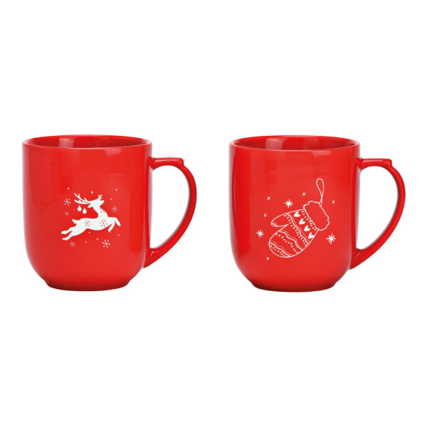 Taza gigante con decoración navideña, ciervo y guante de porcelana roja, 2 compartimentos, (ancho/alto/profundidad) 15 x 12 x 11 cm, 820 ml