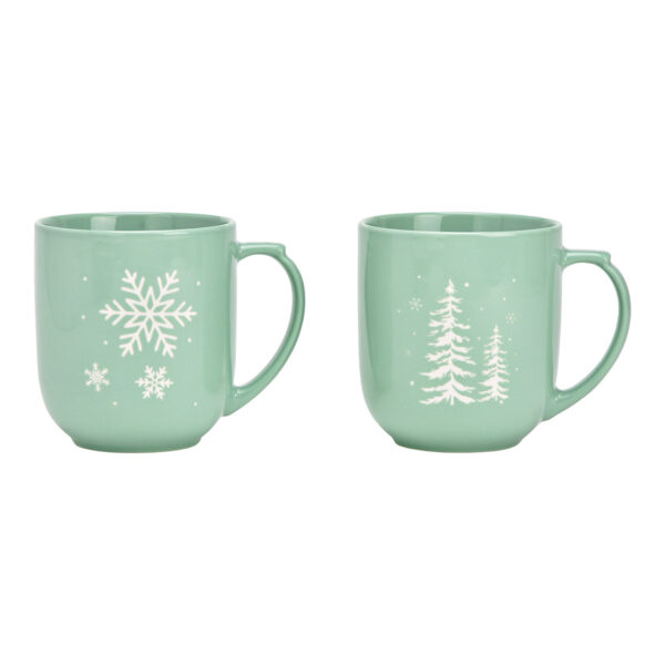Taza gigante con forma de copo de nieve, decoración de bosque invernal, de porcelana verde, 2 compartimentos, (ancho/alto/profundidad) 15 x 12 x 11 cm, 820 ml