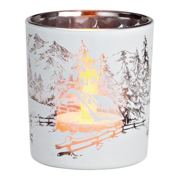 Portavelas Wind Light de cristal con forma de bosque invernal, color blanco (ancho x alto x profundidad) 7 x 8 x 7 cm