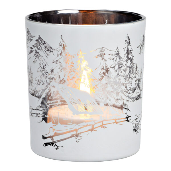Portavelas Wind Light de cristal con forma de bosque invernal, color blanco (ancho x alto x profundidad) 9 x 10 x 9 cm