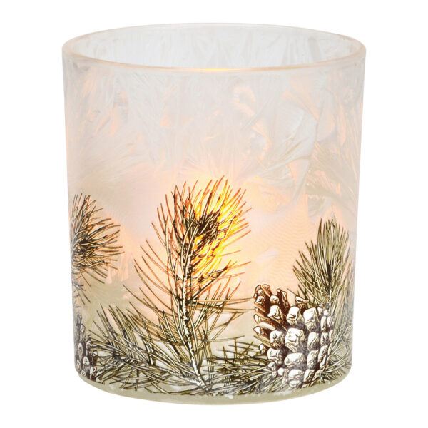 Portavelas Wind Light con decoración de abeto de cristal blanco (An./Al./Pr.) 7x8x7cm