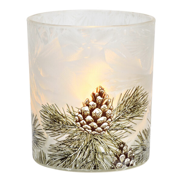 Portavelas Wind Light con decoración de abeto de cristal blanco (ancho x alto x profundidad) 9 x 10 x 9 cm