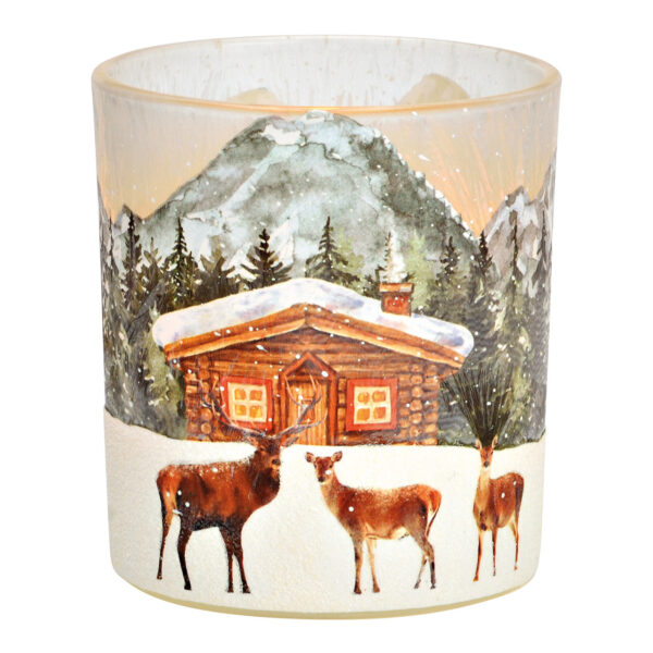 Portavelas de té con forma de ciervo y bosque invernal, de cristal, de colores (ancho x alto x profundidad): 7 x 8 x 7 cm