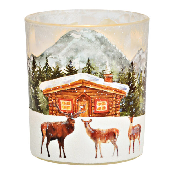Portavelas de té con forma de ciervo y bosque invernal, de cristal, de colores (ancho x alto x profundidad): 9 x 10 x 9 cm