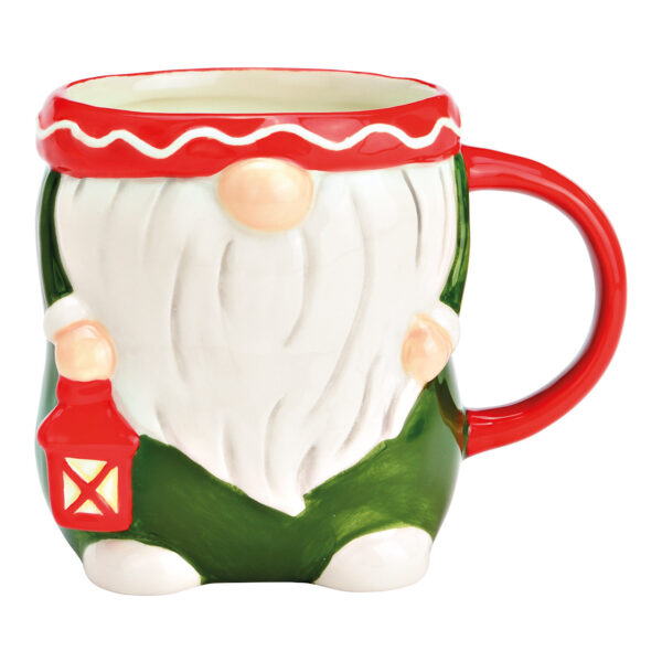 Taza 3D Gnomo de cerámica verde, rojo, blanco (An./Al./Pr.) 14x12x10cm 680ml