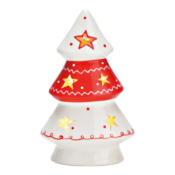 Árbol de Navidad con LED, exclusivo 2xLR44 cerámica roja (An./Al./Pr.) 10x16x6cm